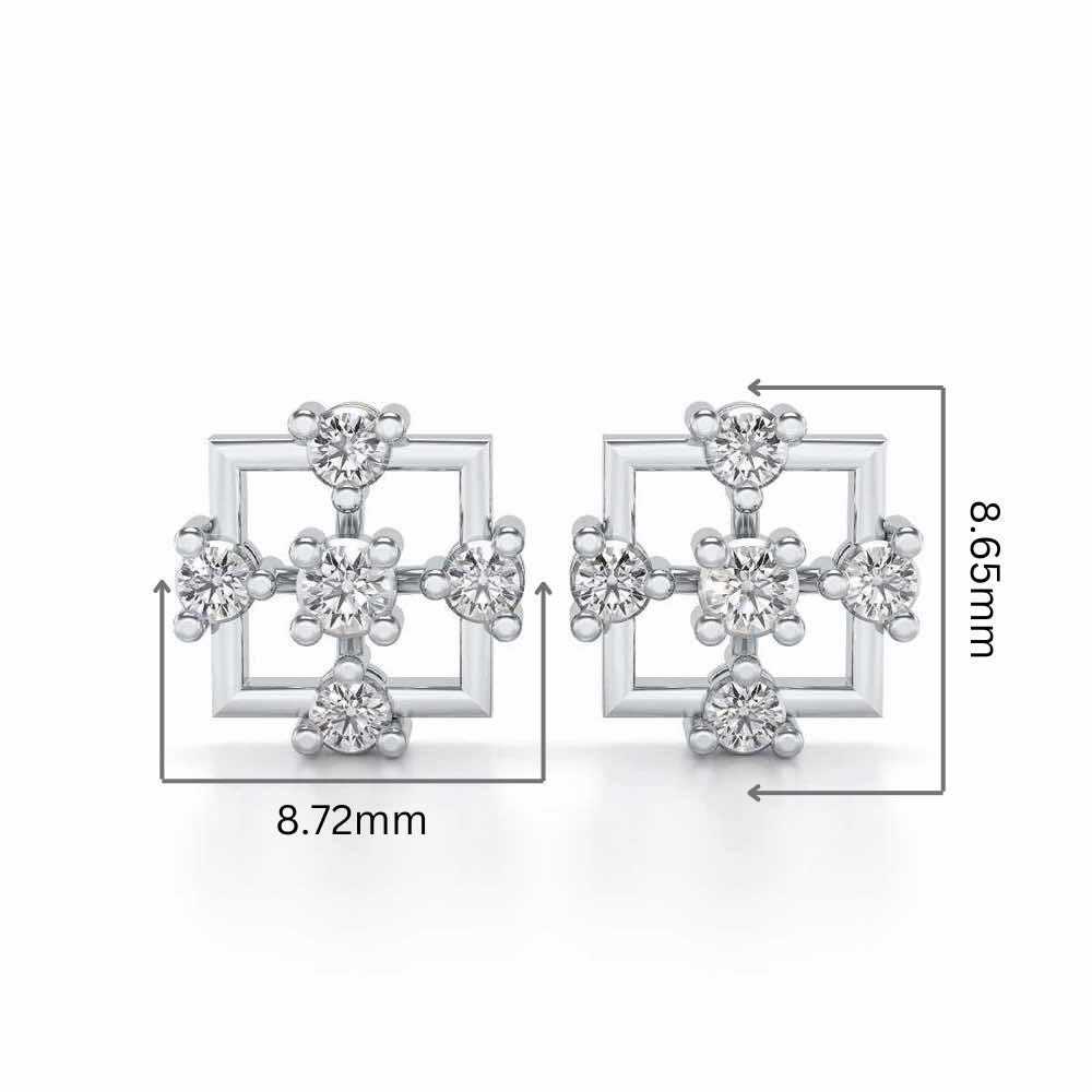 Contemporary Square Silver Earrings - White Gold - Image 2