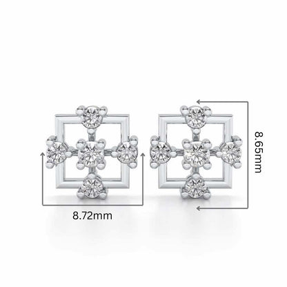 Contemporary Square Silver Earrings - White Gold - Image 2