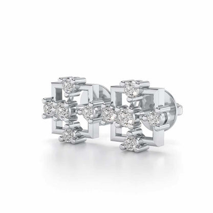 Contemporary Square Silver Earrings - White Gold - Image 3