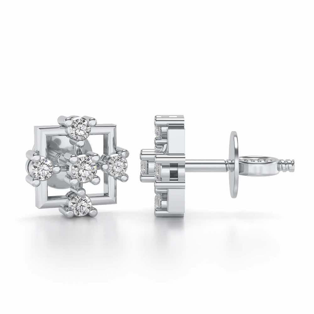 Contemporary Square Silver Earrings - White Gold - Image 4