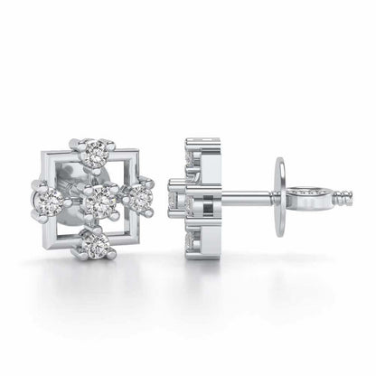 Contemporary Square Silver Earrings - White Gold - Image 4