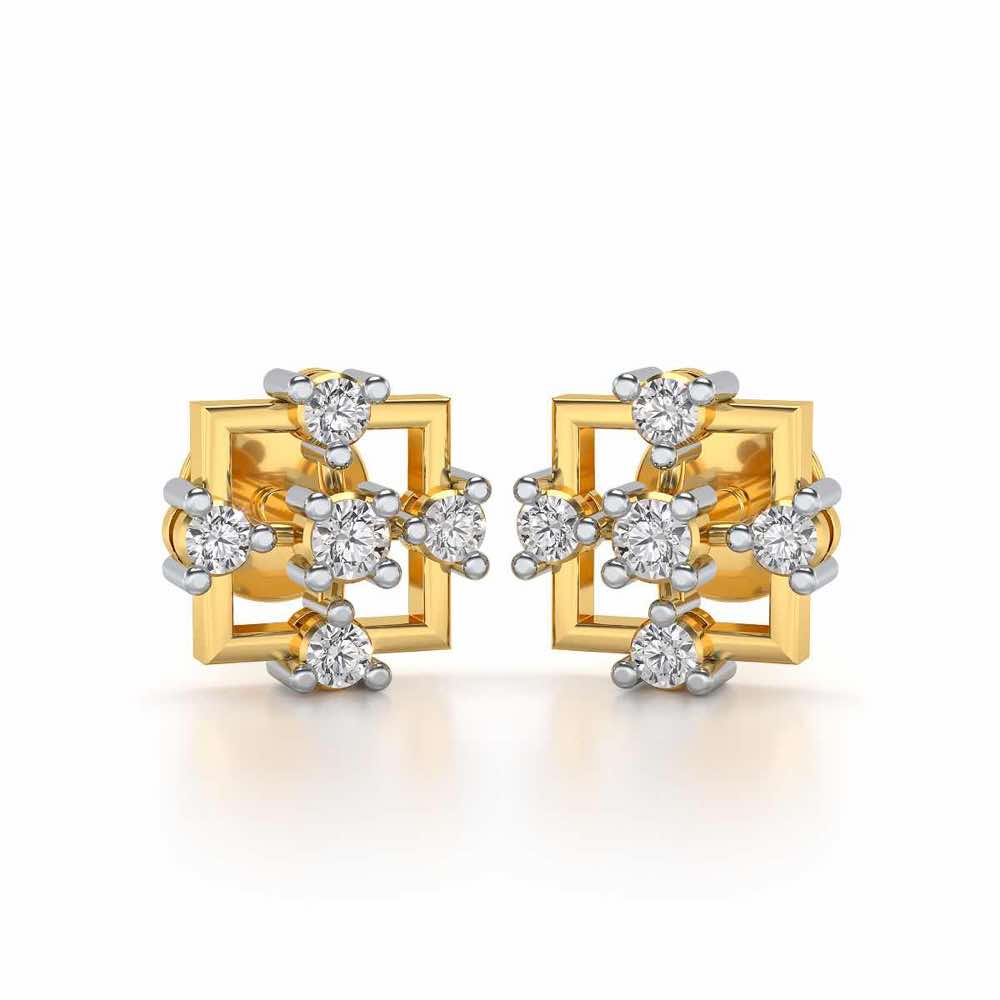 Contemporary Square Silver Earrings - Yellow Gold - Image 1