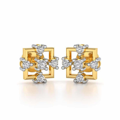 Contemporary Square Silver Earrings - Yellow Gold - Image 1