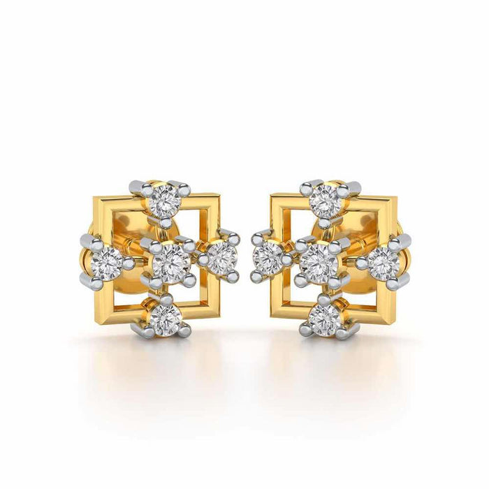 Contemporary Square Silver Earrings - Yellow Gold - Image 1