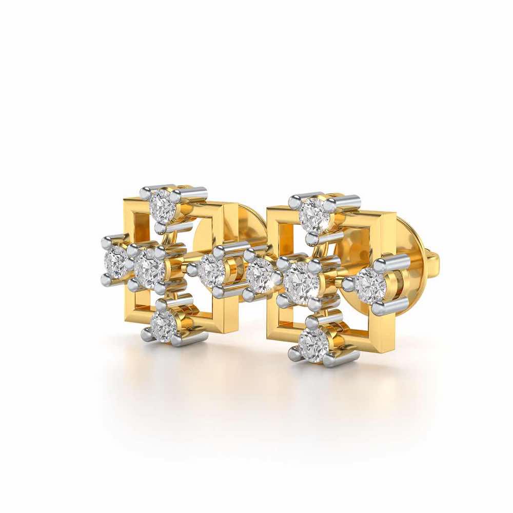 Contemporary Square Silver Earrings - Yellow Gold - Image 3
