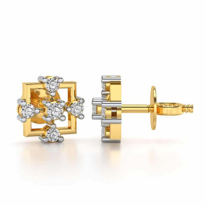 Contemporary Square Silver Earrings - Yellow Gold - Image 4