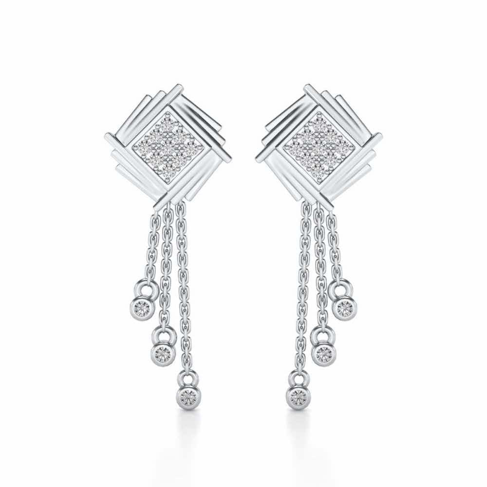 Contemporary Swirl Dangler Earrings - White Gold - Image 1