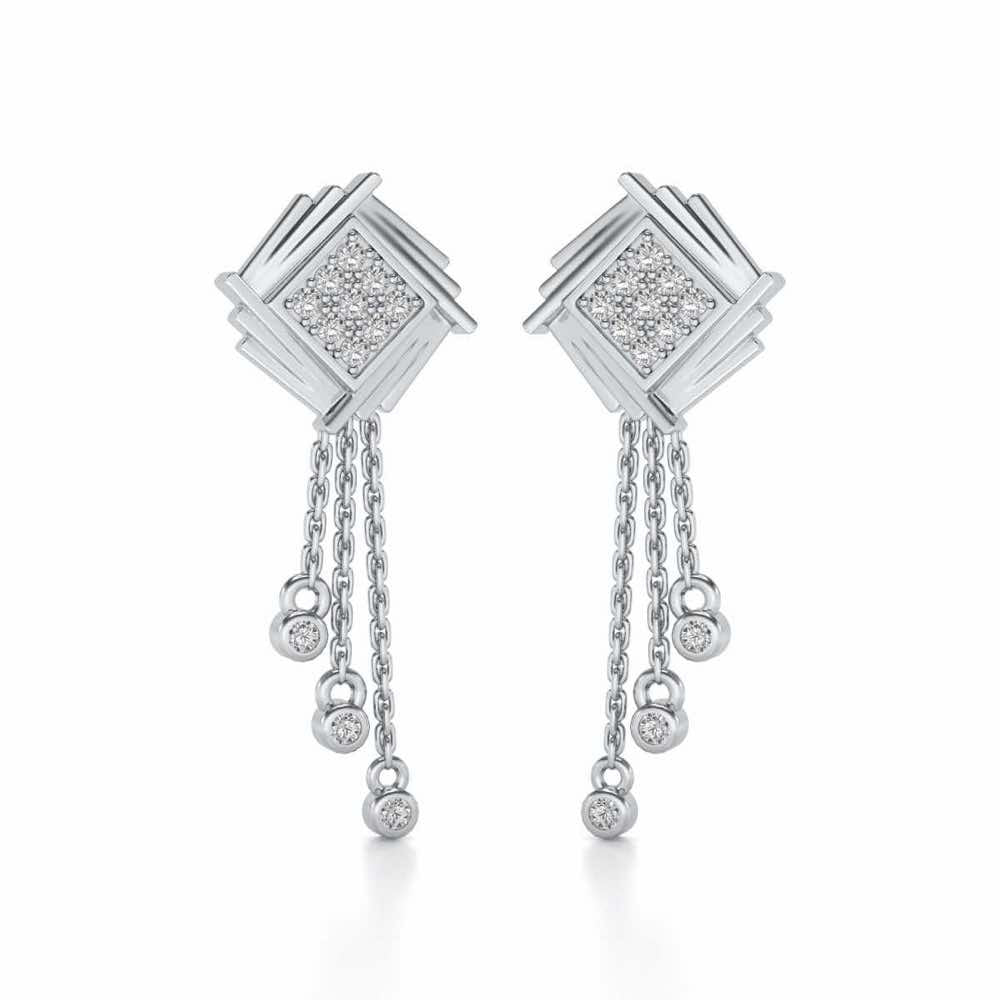 Contemporary Swirl Dangler Earrings - White Gold - Image 2