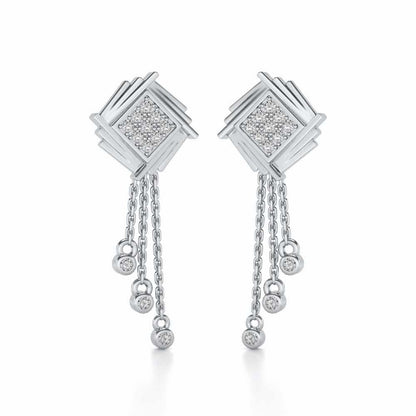 Contemporary Swirl Dangler Earrings - White Gold - Image 2