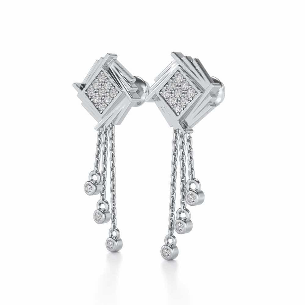 Contemporary Swirl Dangler Earrings - White Gold - Image 3