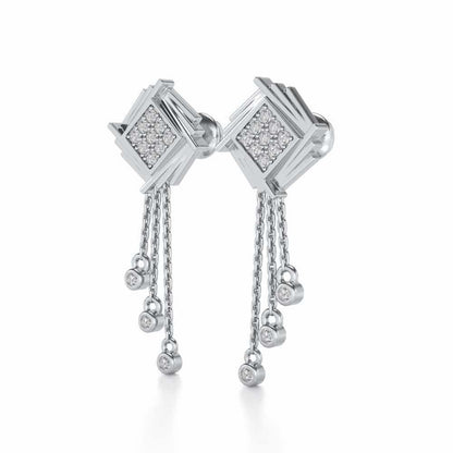 Contemporary Swirl Dangler Earrings - White Gold - Image 3