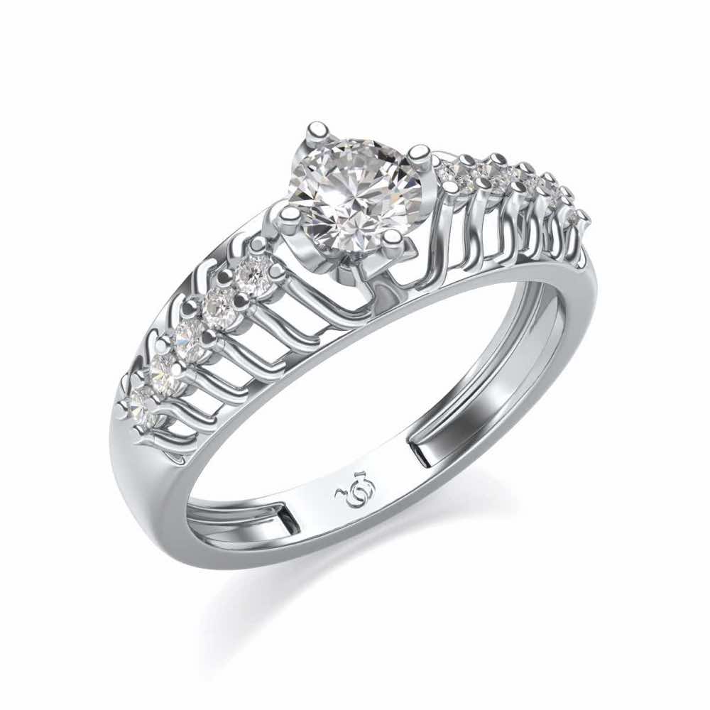 Coronated Solitaire Silver Ring - White Gold - Image 1