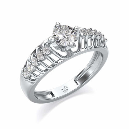 Coronated Solitaire Silver Ring - White Gold - Image 1