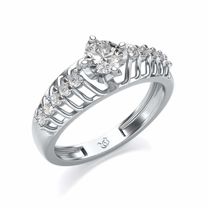 Coronated Solitaire Silver Ring - White Gold - Image 1