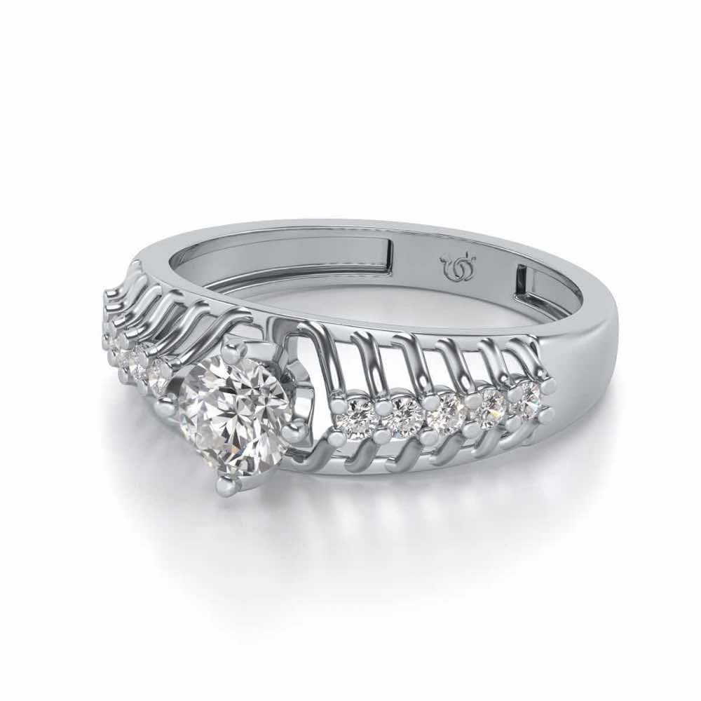 Coronated Solitaire Silver Ring - White Gold - Image 2