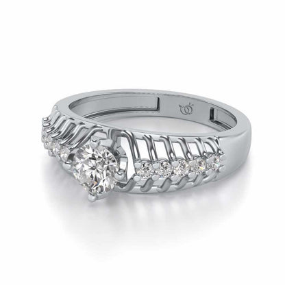 Coronated Solitaire Silver Ring - White Gold - Image 2
