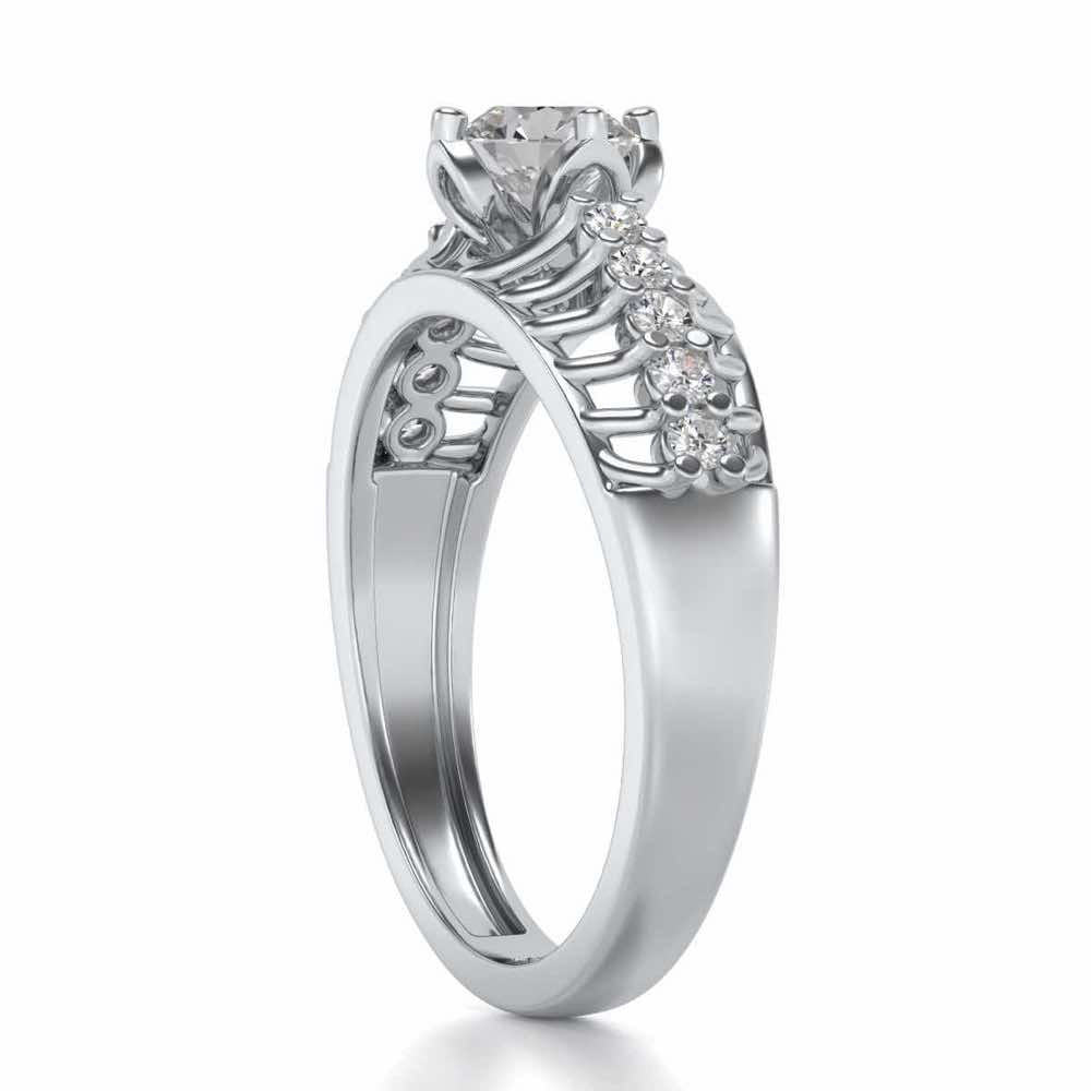 Coronated Solitaire Silver Ring - White Gold - Image 3