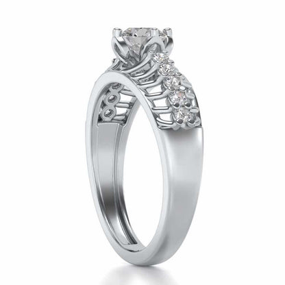 Coronated Solitaire Silver Ring - White Gold - Image 3