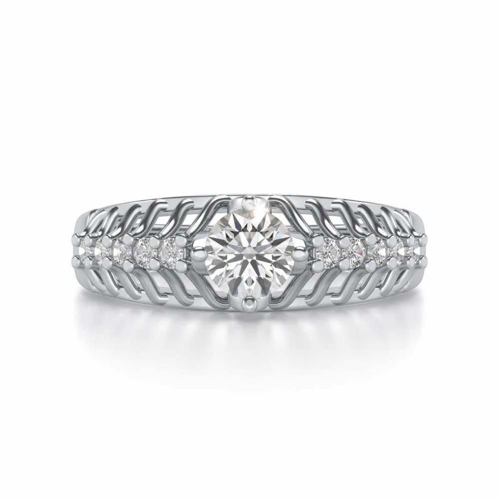 Coronated Solitaire Silver Ring - White Gold - Image 4