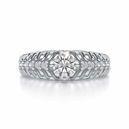 Coronated Solitaire Silver Ring - White Gold - Image 4