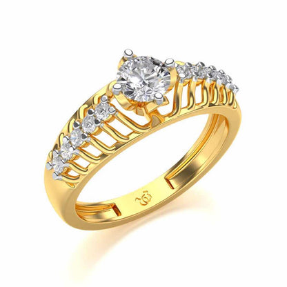 Coronated Solitaire Silver Ring - Yellow Gold - Image 1