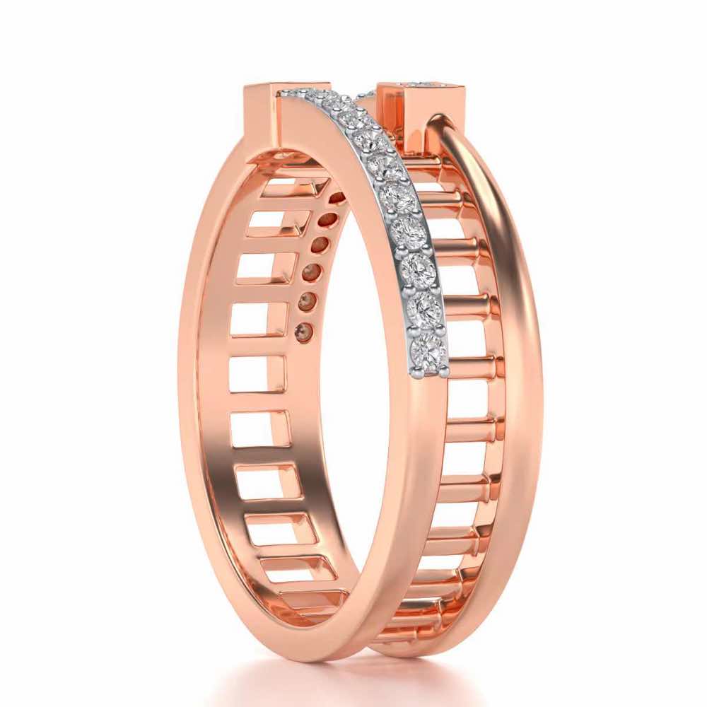 Corrugated Silver Band Ring - Rose Gold - Image 3