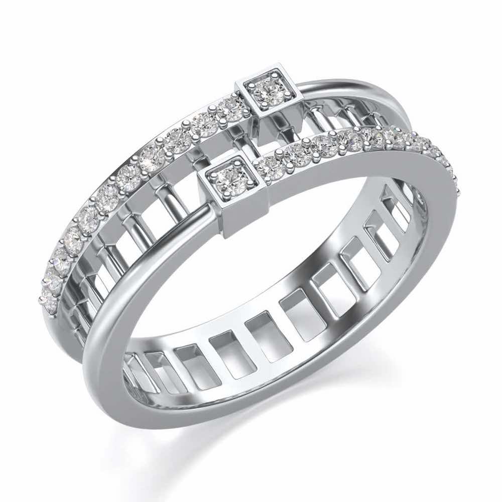 Corrugated Silver Band Ring - White Gold - Image 1