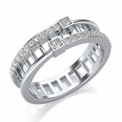 Corrugated Silver Band Ring - White Gold - Image 1