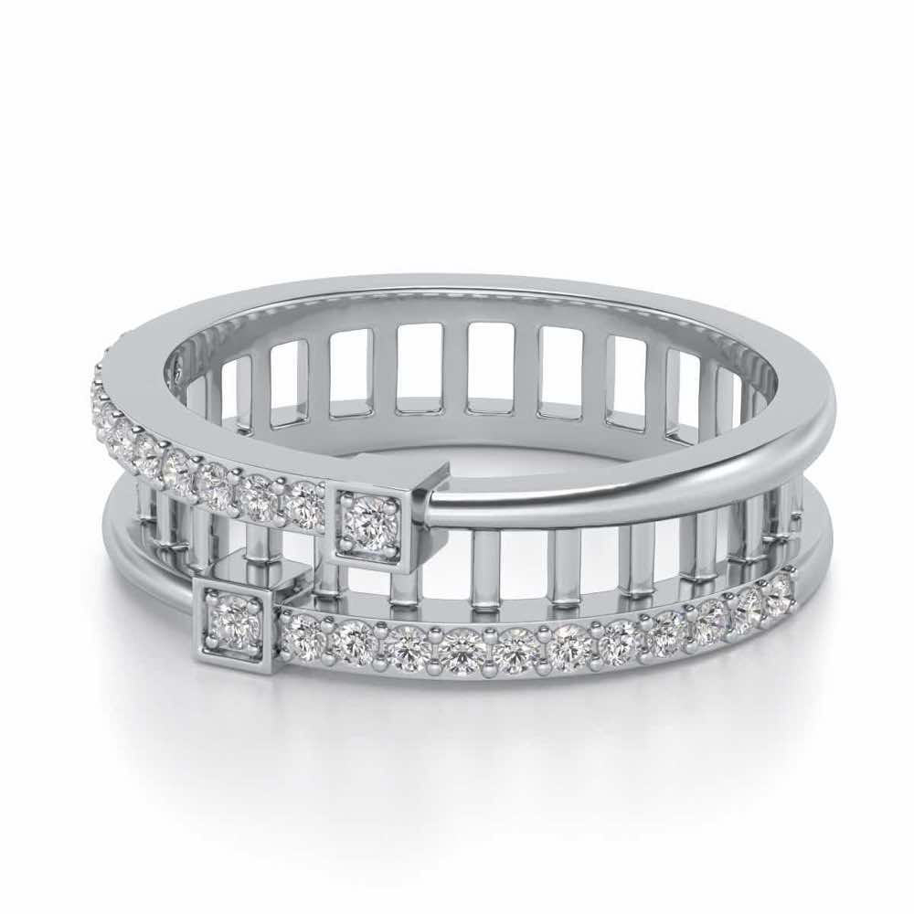 Corrugated Silver Band Ring - White Gold - Image 2