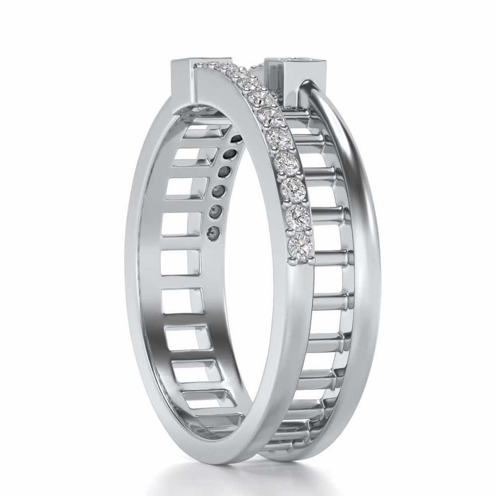 Corrugated Silver Band Ring - White Gold - Image 3