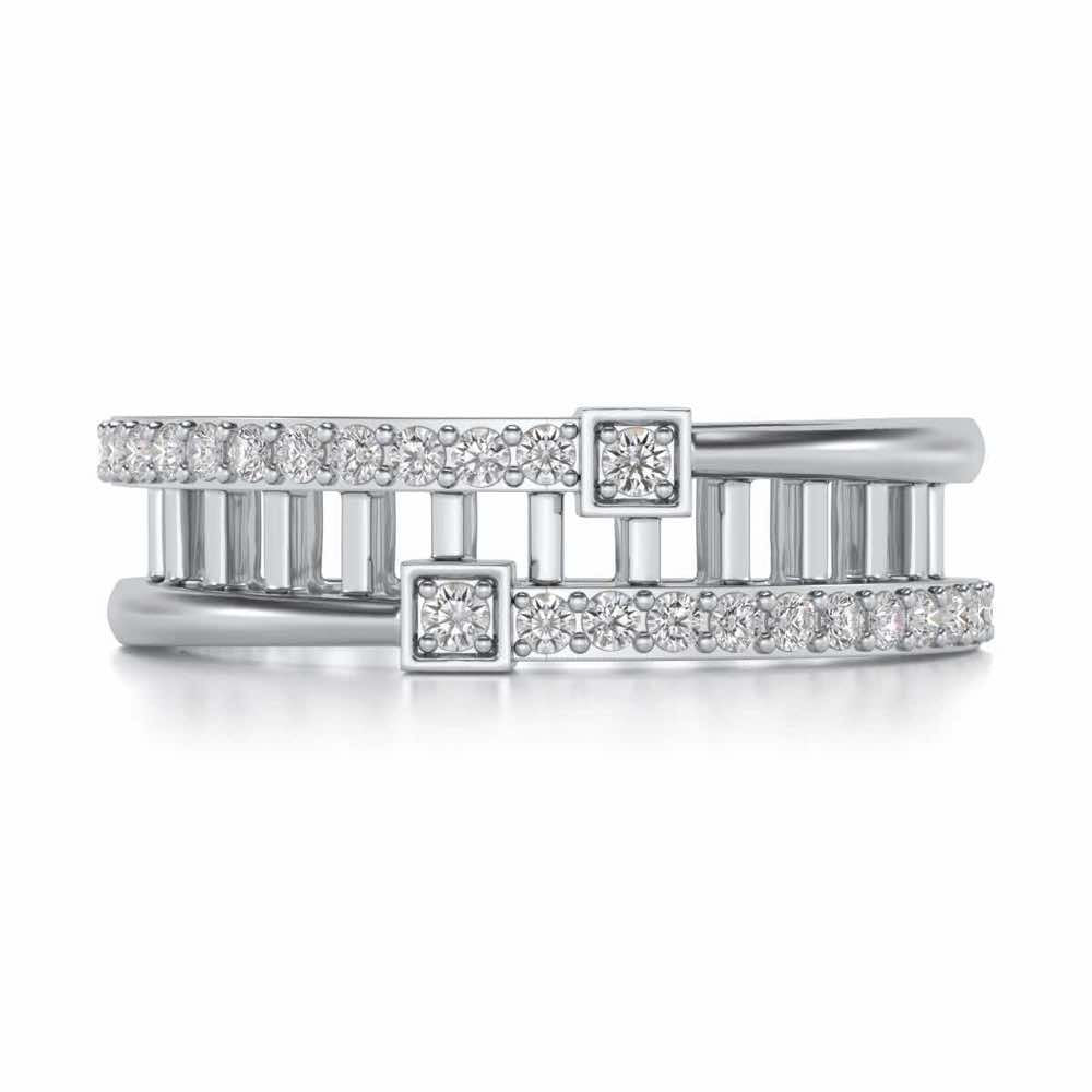 Corrugated Silver Band Ring - White Gold - Image 4