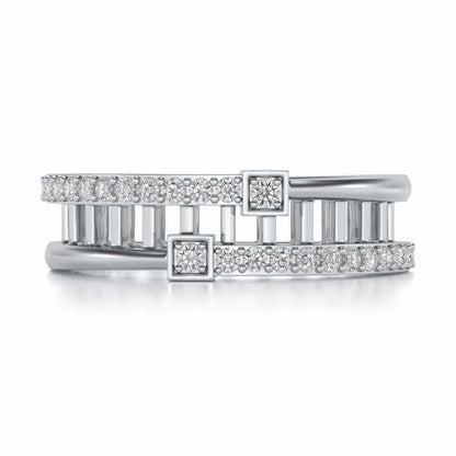 Corrugated Silver Band Ring - White Gold - Image 4