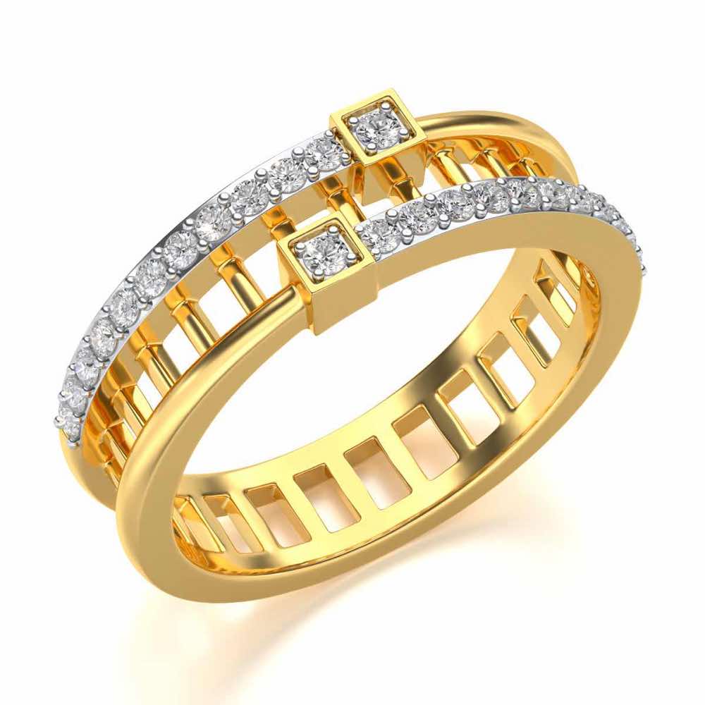Corrugated Silver Band Ring - Yellow Gold - Image 1
