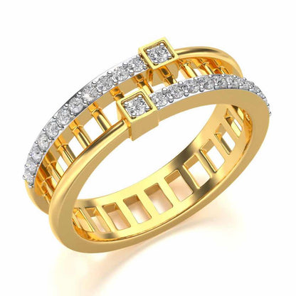 Corrugated Silver Band Ring - Yellow Gold - Image 1