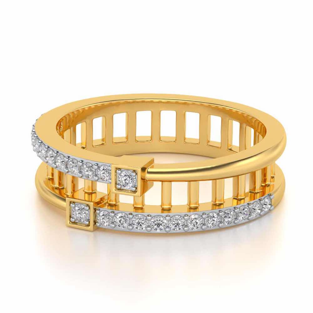 Corrugated Silver Band Ring - Yellow Gold - Image 2