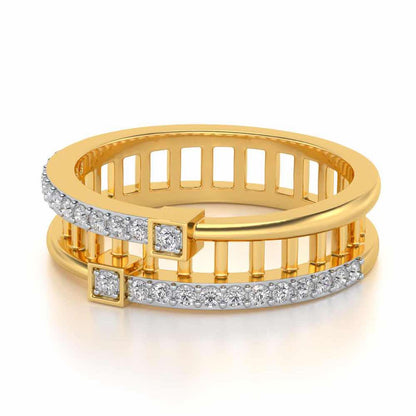 Corrugated Silver Band Ring - Yellow Gold - Image 2