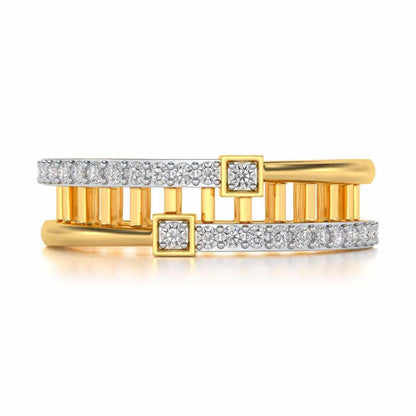 Corrugated Silver Band Ring - Yellow Gold - Image 4
