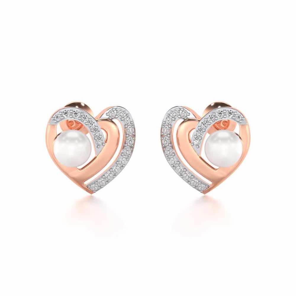 Cosmo-Heart Silver Pearl Earrings - Rose Gold - Image 1