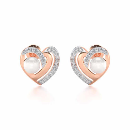 Cosmo-Heart Silver Pearl Earrings - Rose Gold - Image 1