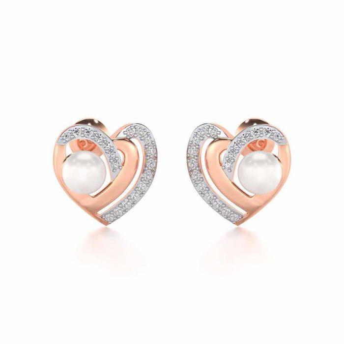 Cosmo-Heart Silver Pearl Earrings - Rose Gold - Image 1