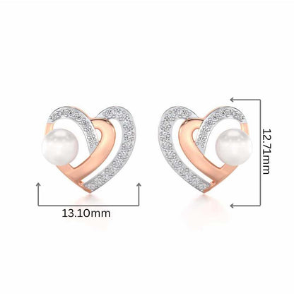 Cosmo-Heart Silver Pearl Earrings - Rose Gold - Image 2
