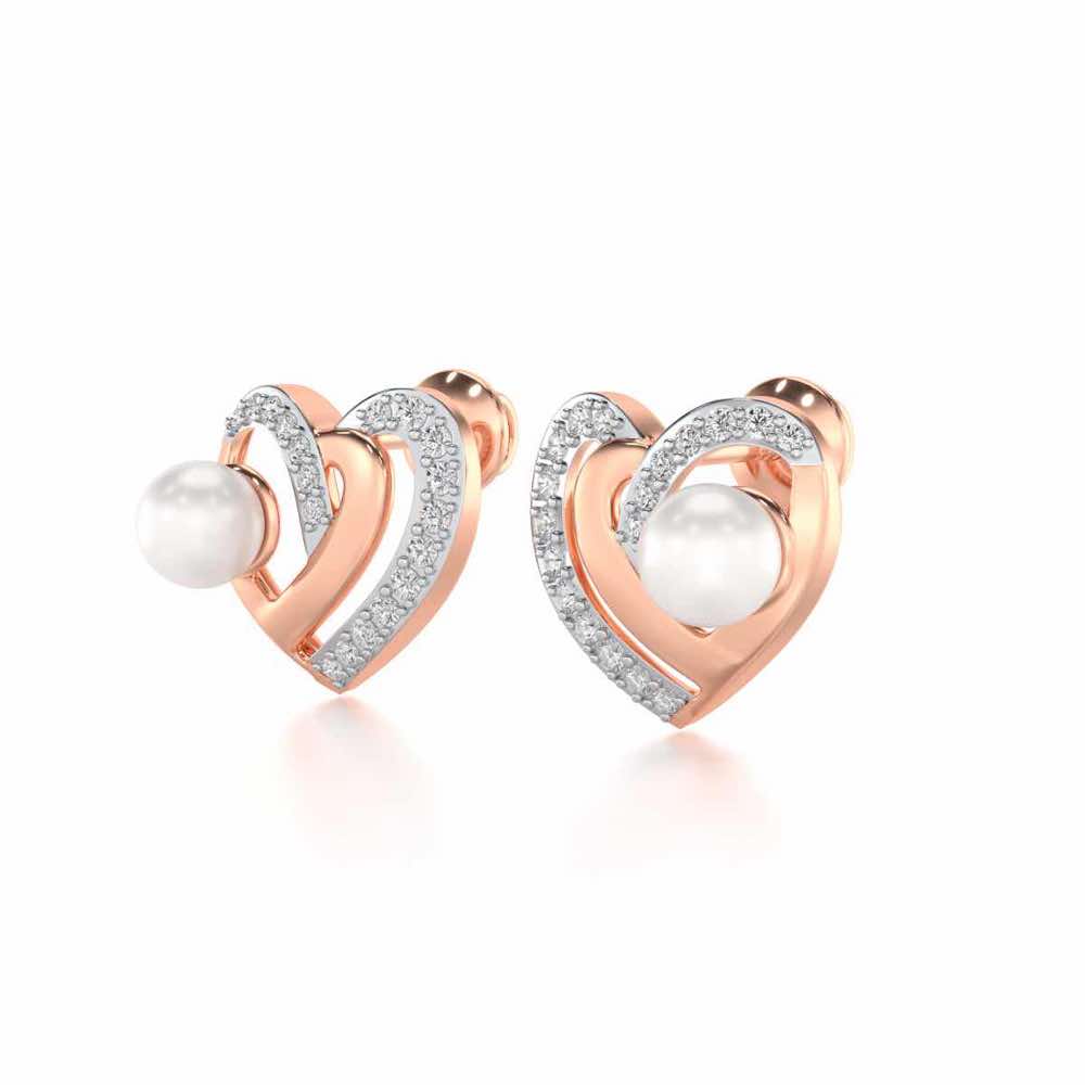 Cosmo-Heart Silver Pearl Earrings - Rose Gold - Image 3