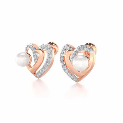 Cosmo-Heart Silver Pearl Earrings - Rose Gold - Image 3