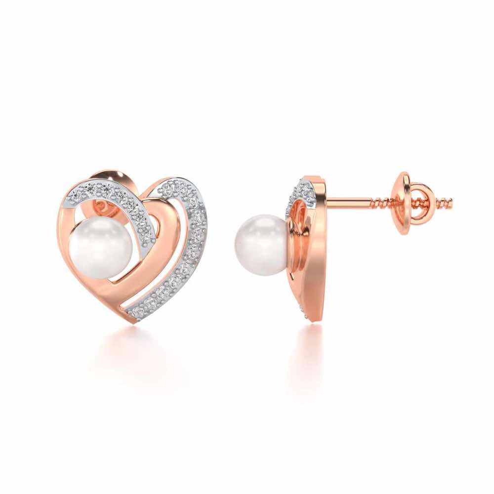 Cosmo-Heart Silver Pearl Earrings - Rose Gold - Image 4
