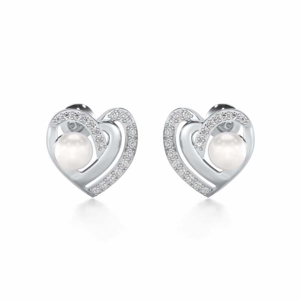 Cosmo-Heart Silver Pearl Earrings - White Gold - Image 1