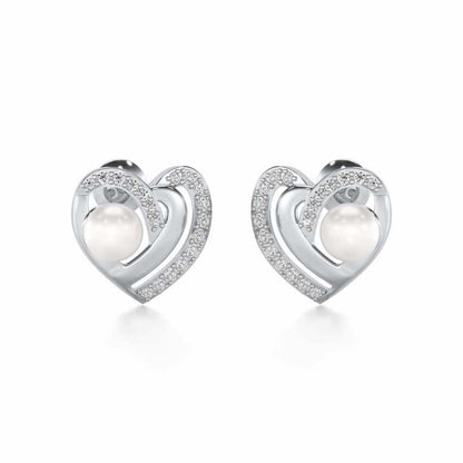 Cosmo-Heart Silver Pearl Earrings - White Gold - Image 1