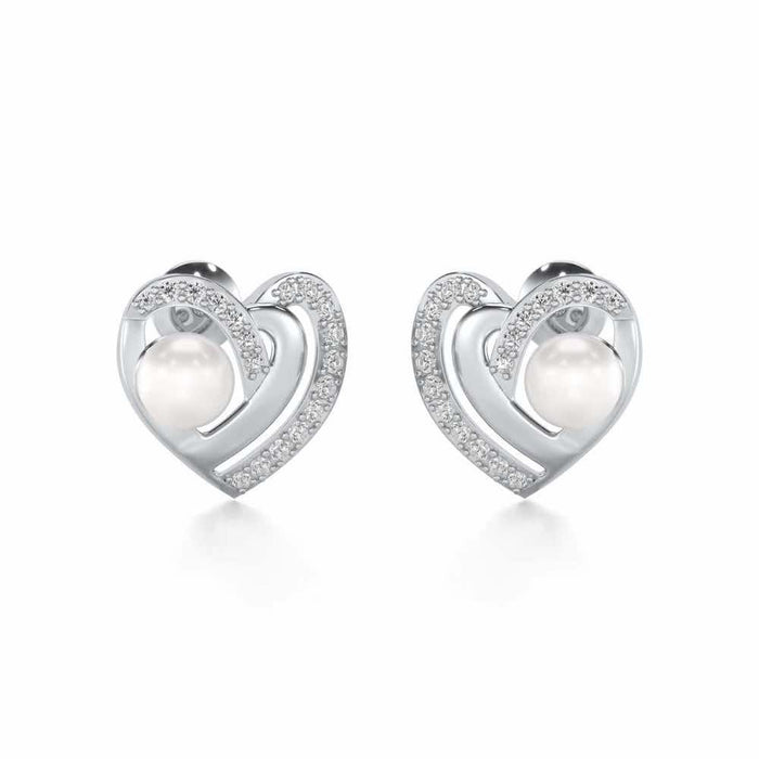Cosmo-Heart Silver Pearl Earrings - White Gold - Image 1