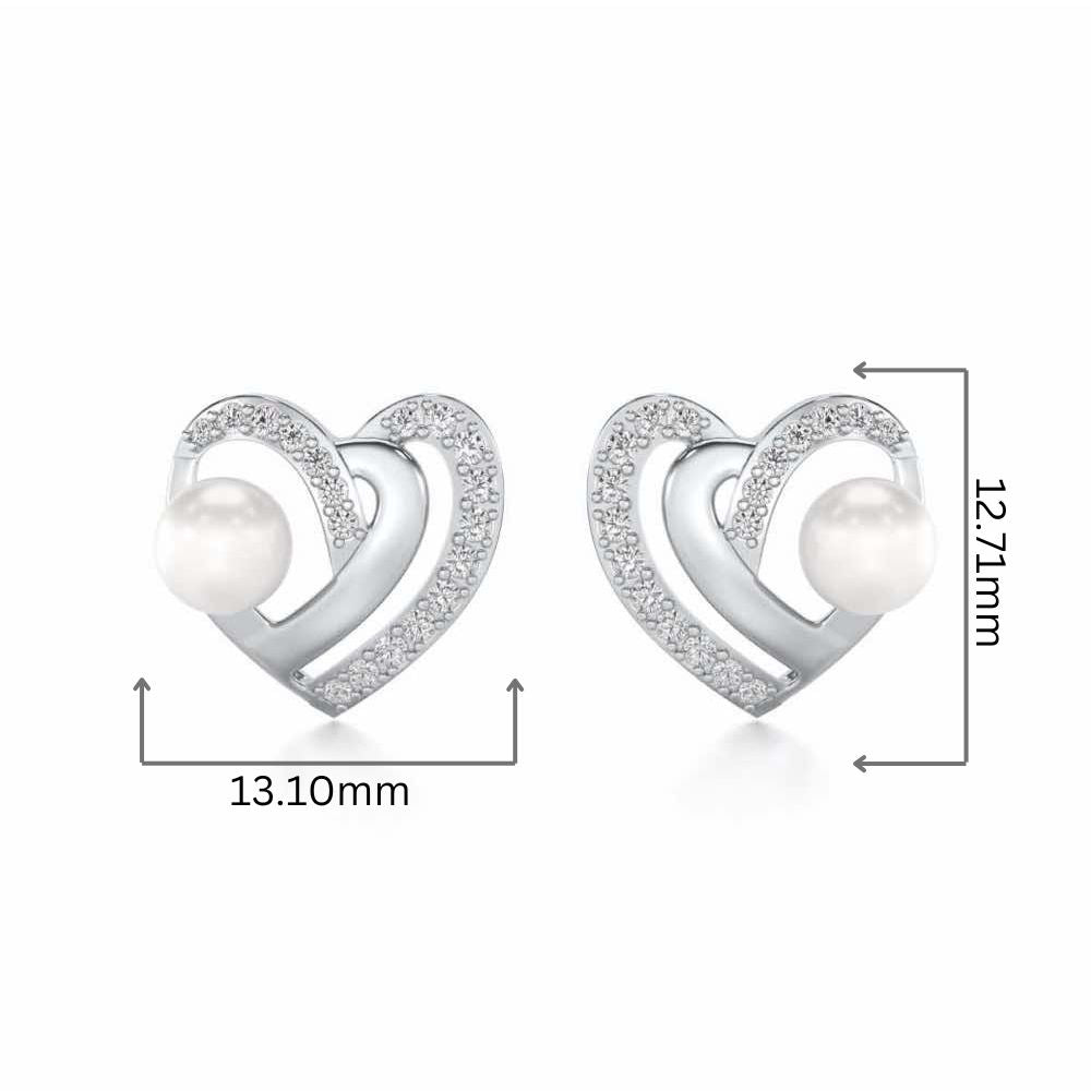 Cosmo-Heart Silver Pearl Earrings - White Gold - Image 2