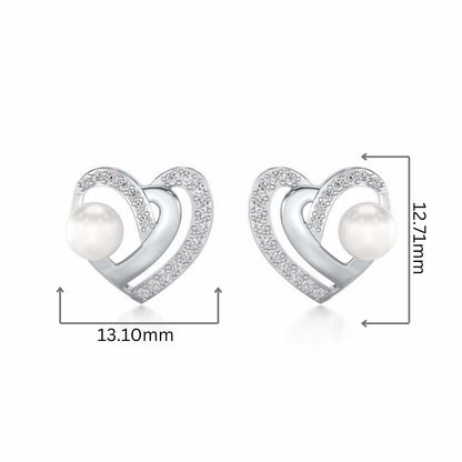 Cosmo-Heart Silver Pearl Earrings - White Gold - Image 2