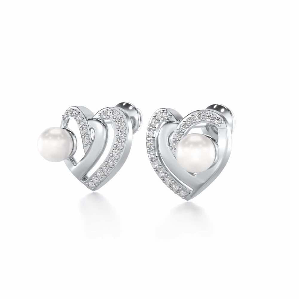 Cosmo-Heart Silver Pearl Earrings - White Gold - Image 3